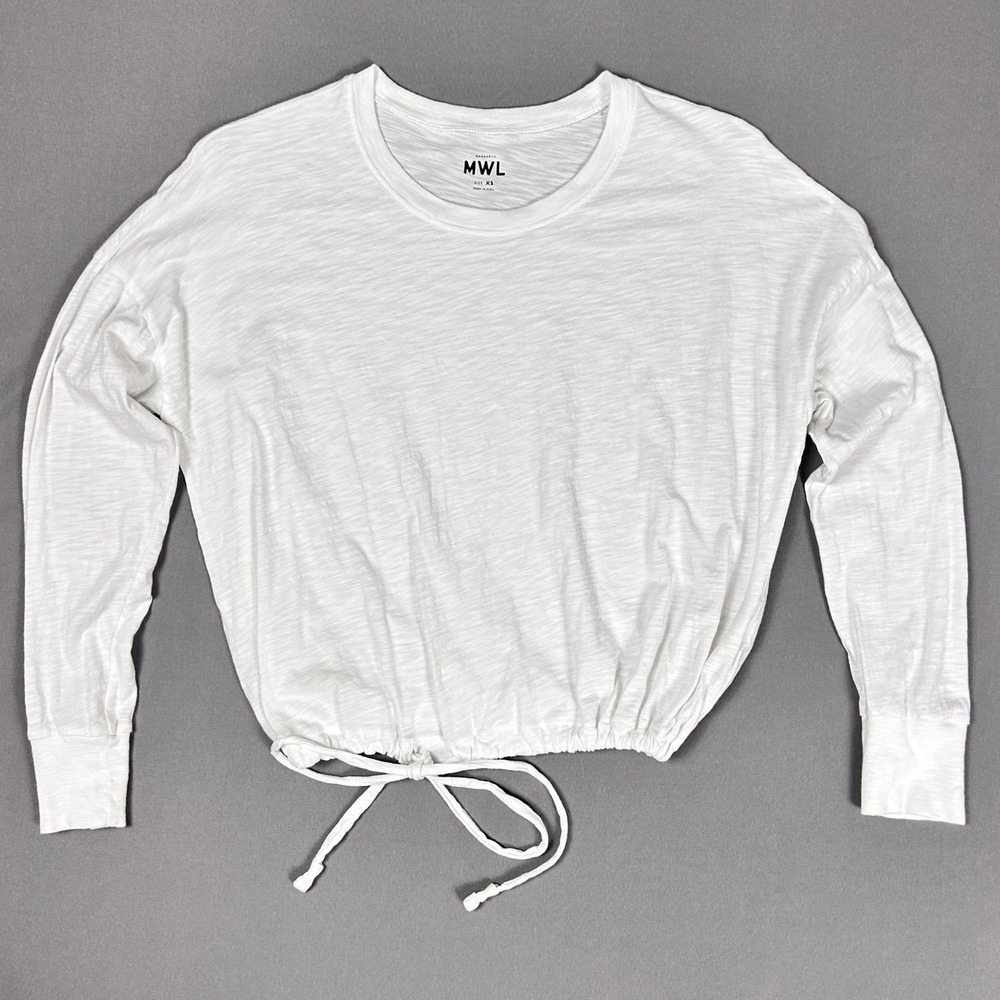 Madewell Long Sleeve T-Shirt Womens XS Oversized Cropped Cotton Drawstring White - Picture 5 of 10